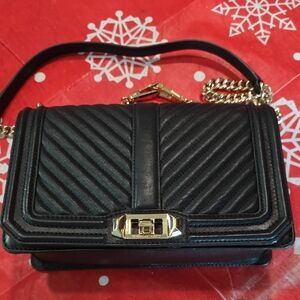Rebecca Minkoff Black Quilted Crossbody Bag with Gold Accents